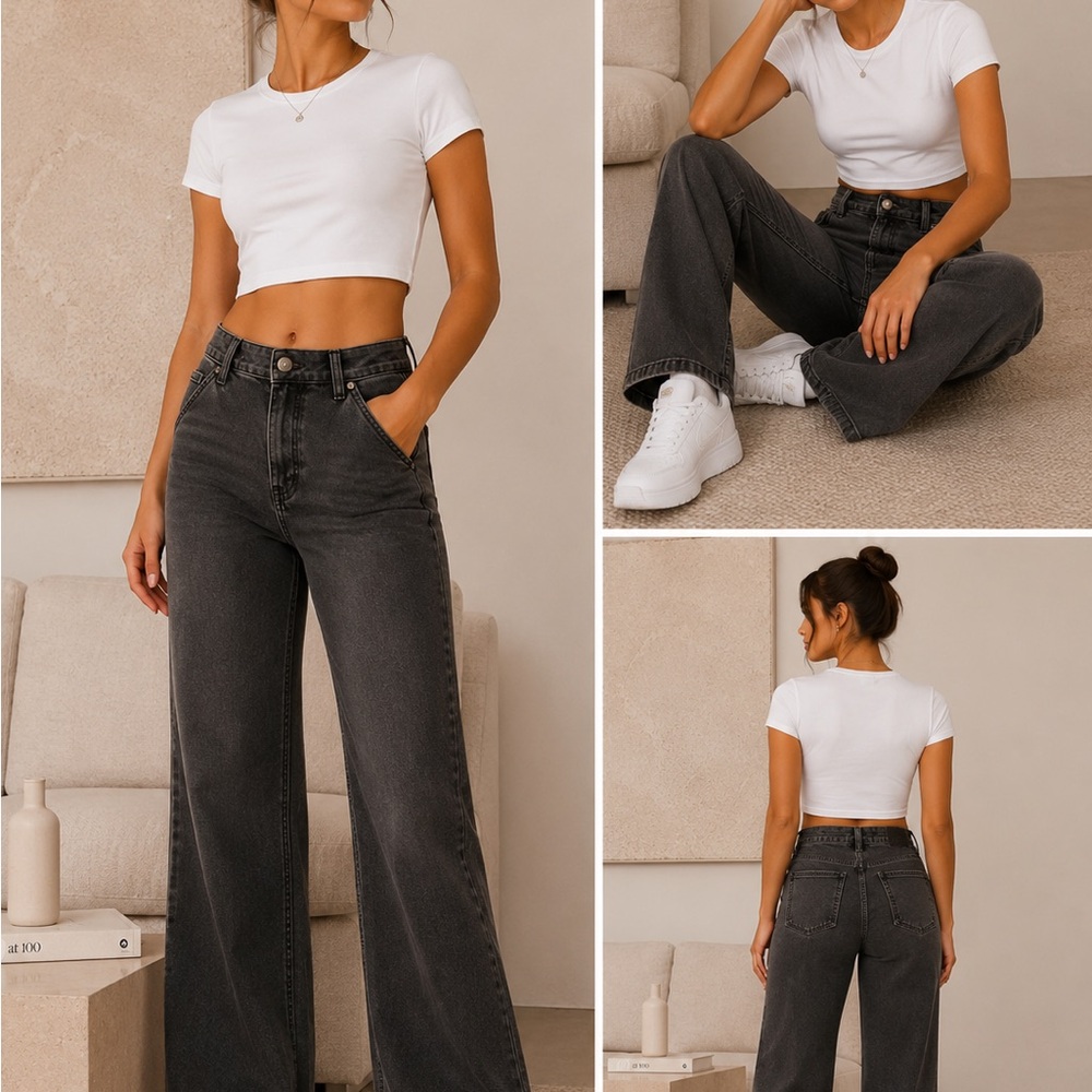 Divided Wide-Leg High-Rise Jeans in Washed Black